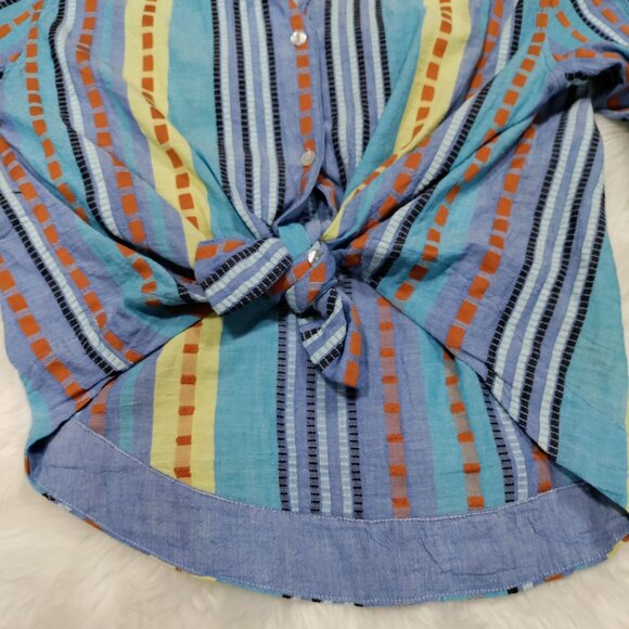 NWT Pearl & Caviar Blue Striped Rustic Lagenlook Alonissos ZAKAR Shirt Size S - Picture 4 of 12